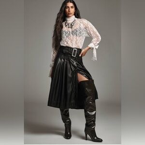 NEW PILCRO by ANTHROPOLOGIE Faux Leather Low-Slung Midi Skirt in Black